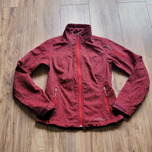 Eddie Bauer Women's xs Red Black Zipper Jacket Wind Water Resistant - Picture 1 of 7
